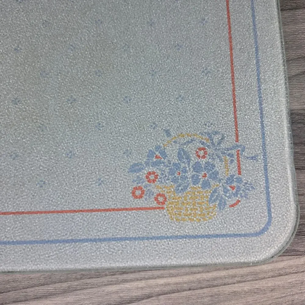 Vintage Corning Counter Saver Glass Cutting Board Basket Floral Blue Pink 12x15